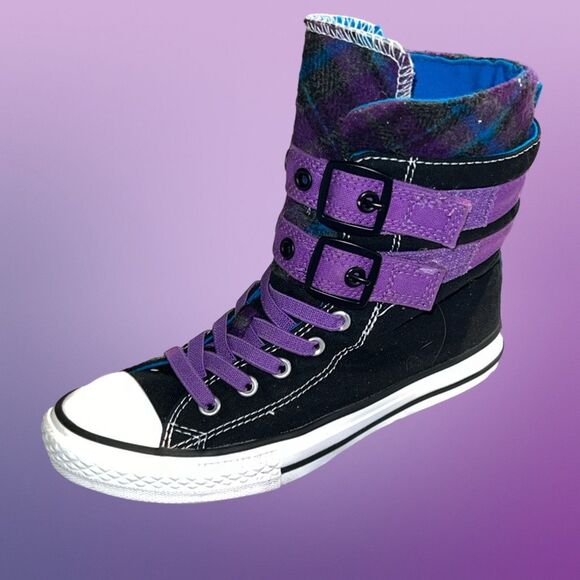Big Girls Converse Chuck Taylor Glendale Hi Black Canvas Purple Sneakers Size 3 - Picture 1 of 8